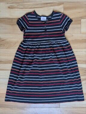 Hanna Andersson Stripe Autumn Dress Halloween Colors Black Orange Red Size 120